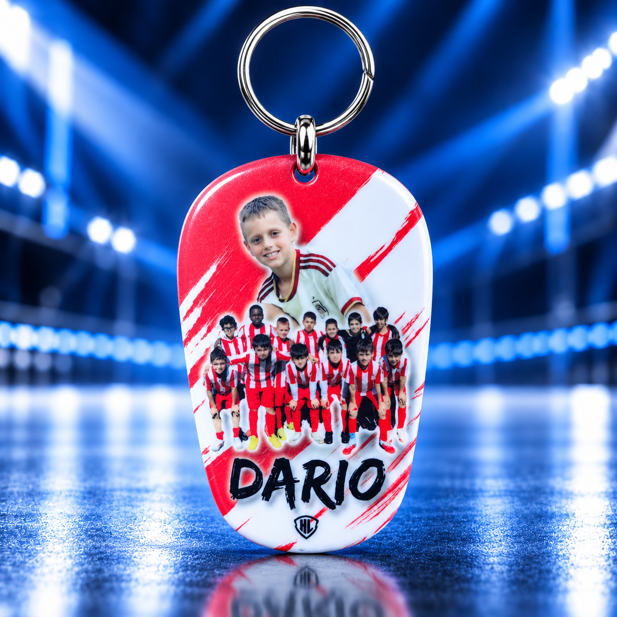 Llavero personalizado de fútbol con foto, nombre, número y escudo