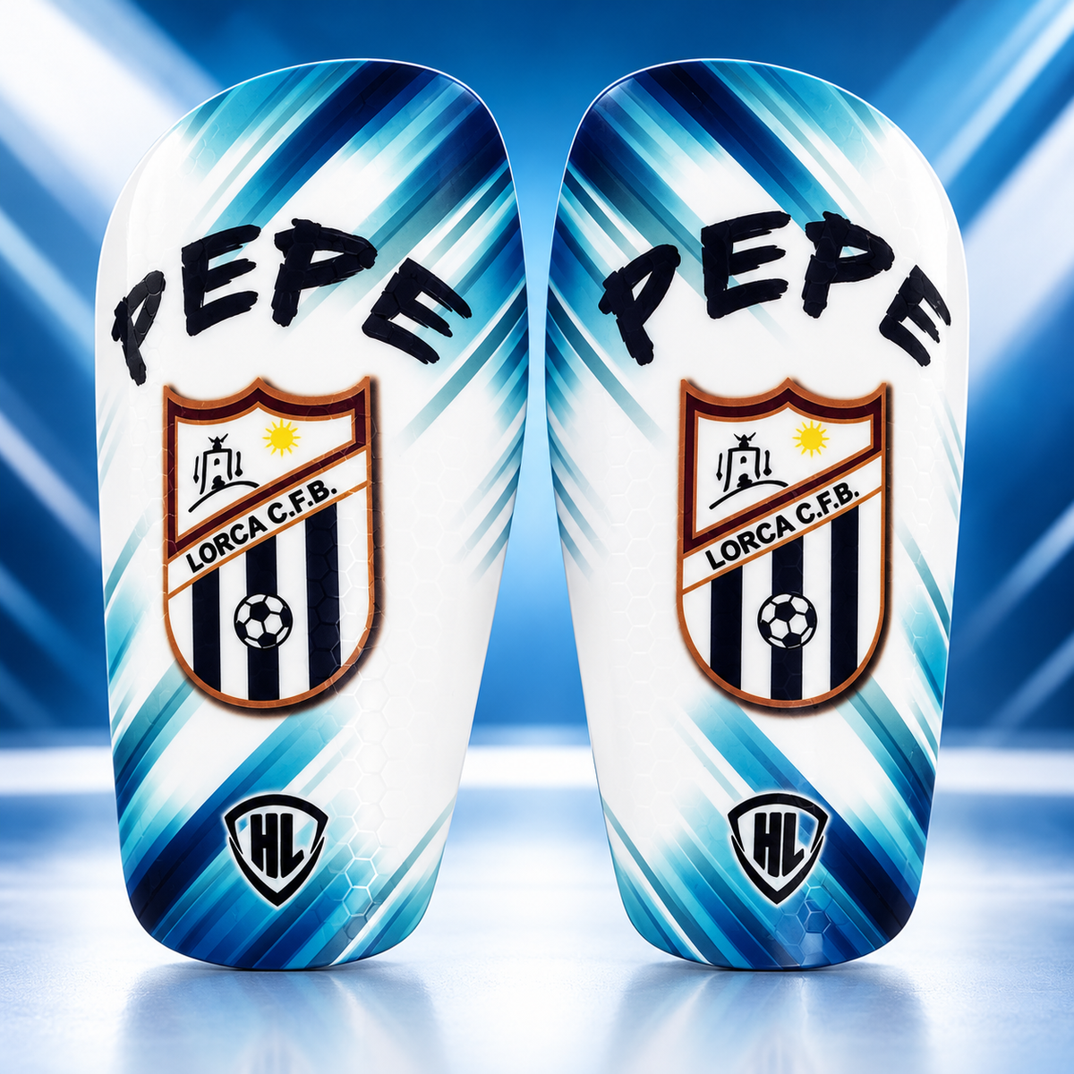 Espinilleras de fútbol personalizadas básicas con nombre, número y escudo